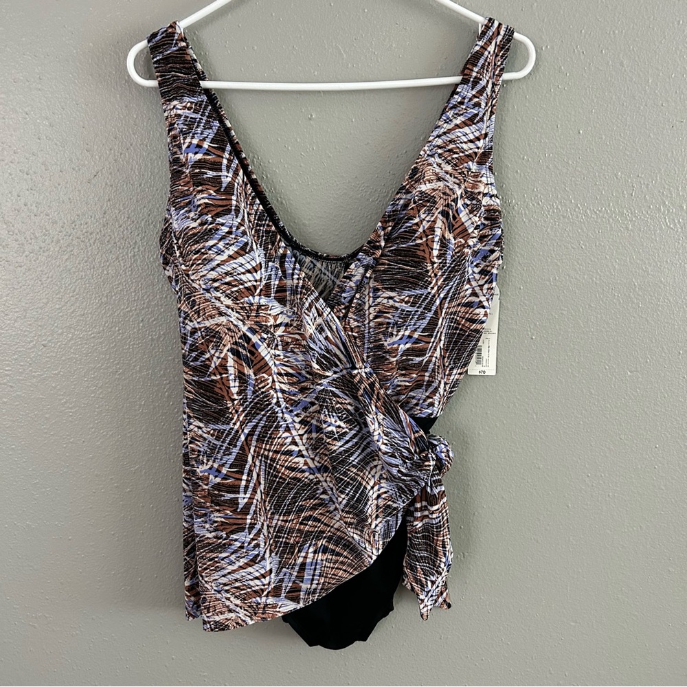 Sonnet Shores Wrap Side Tie One Piece Swimsuit 16 Tummy Panel Full Coverage NWT - Picture 4 of 11